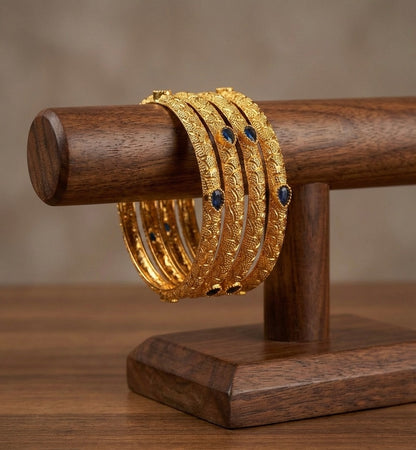 Antique gold tone Set Of 4 Blue Bangles(2.4)-dj09704