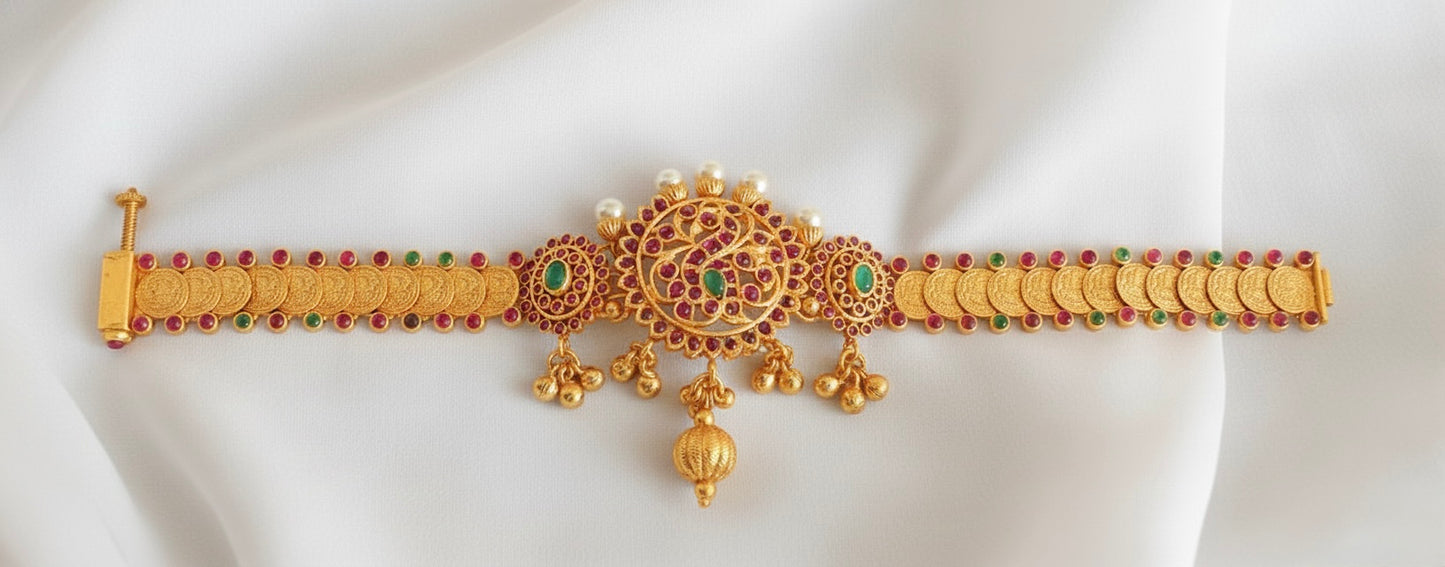 Gold tone Ruby-emerald Swan Screw Type Bracelet-dj17586