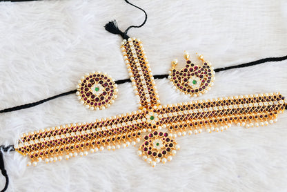 Gold tone precious kemp-green-white pearl head set with sun moon dj-52526