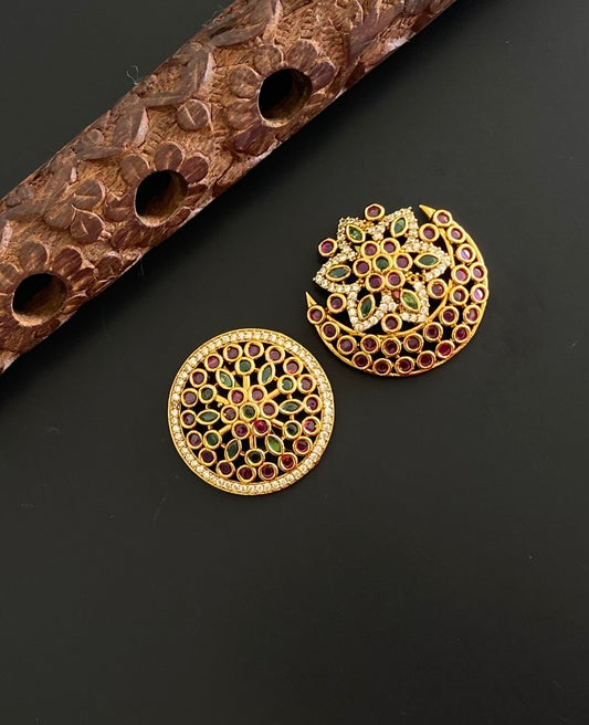 Antique gold tone cz kemp-green flower sun moon hair jewel- Dj-51350