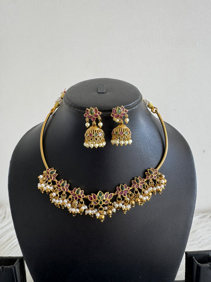 Matte finish kemp-green-white lotus hasli necklace set dj-46608