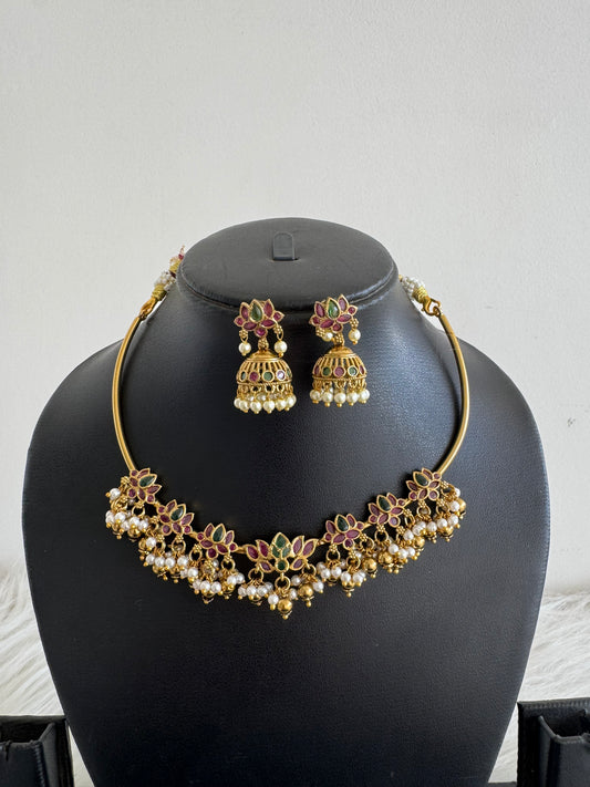 Matte finish kemp-green-white lotus hasli necklace set dj-46608