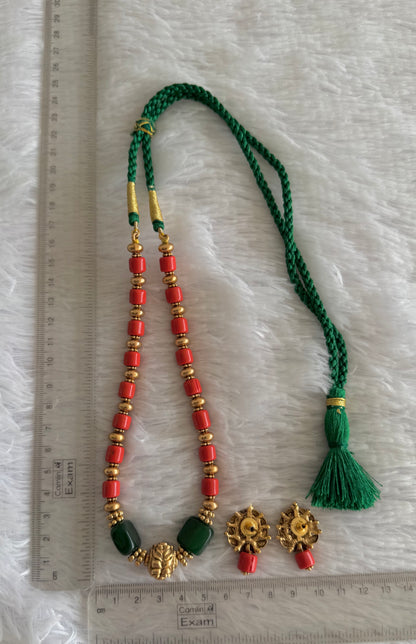Matte finish coral-green beaded necklace set dj-52307