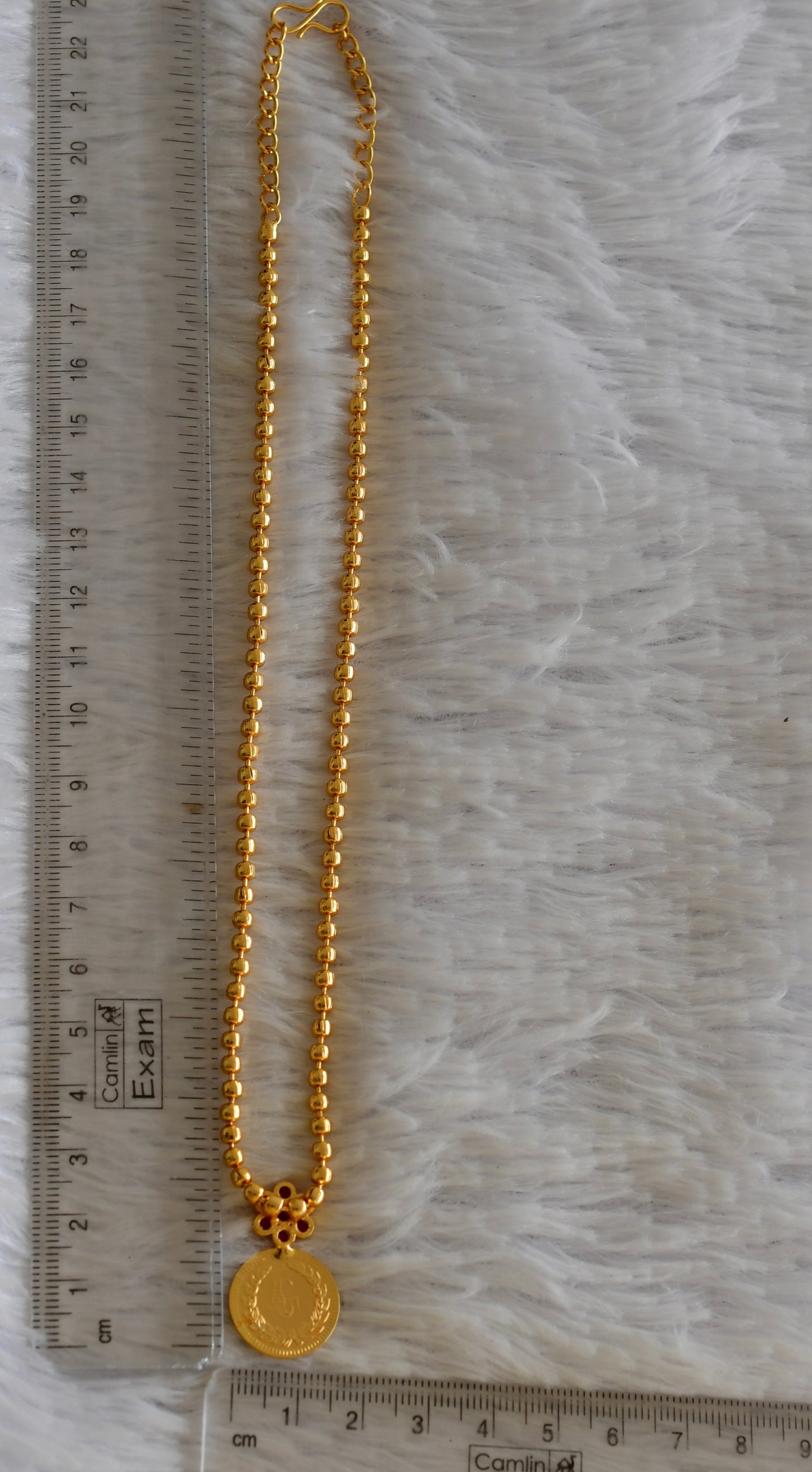 Gold tone kerala style pink stone lakshmi coin necklace dj-51680