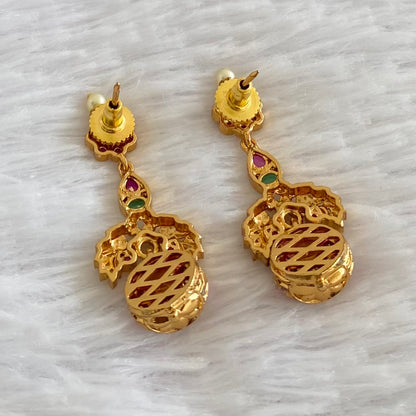Antique gold tone peacock flower earrings dj-53575