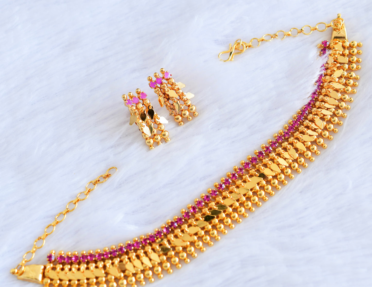 Gold look alike ruby stone elakka thali choker necklace set dj-53104