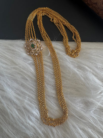 Matte finish cz green flower mugappu chandra haar dj-51242