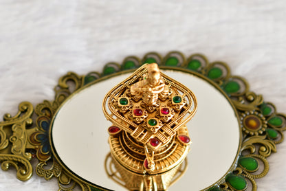 Antique gold tone kemp-green Shri Krishna kumkum box dj-52315