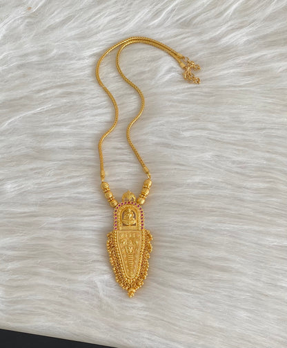 Gold tone kerala style pink stone lakshmi nettipattam chain with pendant dj-54670
