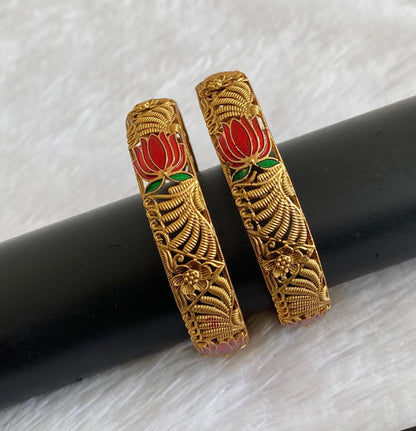 Matte finish red green lotus enamel bangles(2.4) dj-53447