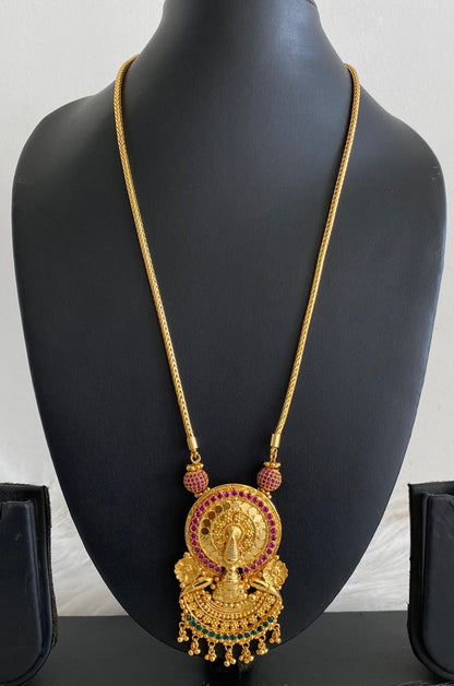 Gold tone pink-green kerala kathakali necklace dj-55080