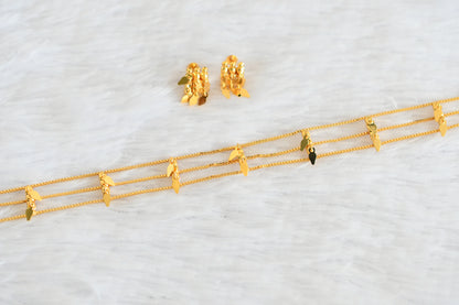 Gold tone kerala style elakka thali layer choker necklace set dj-53107