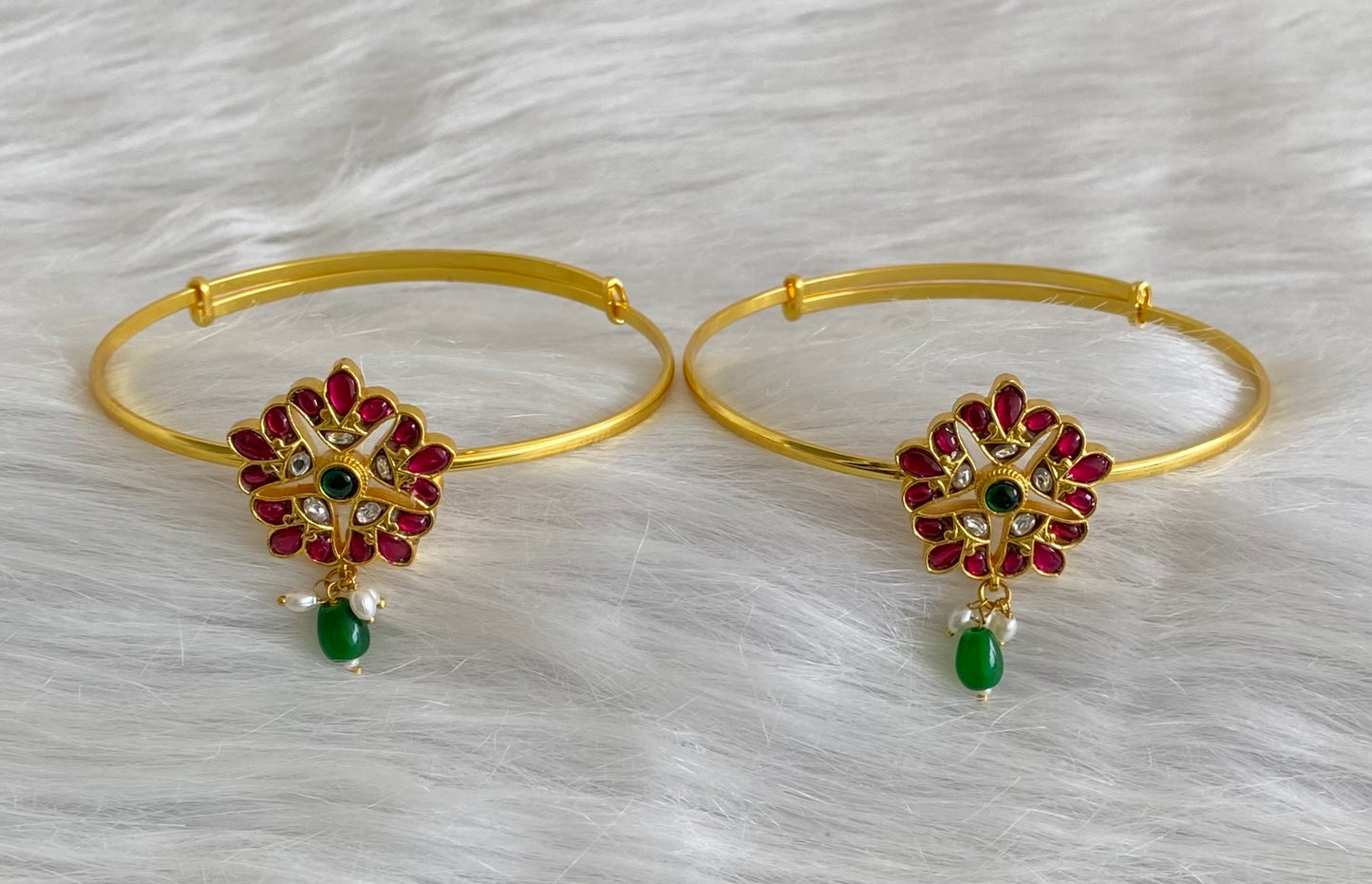 Gold tone kundan jadau kemp-green-white  baju band dj-53840