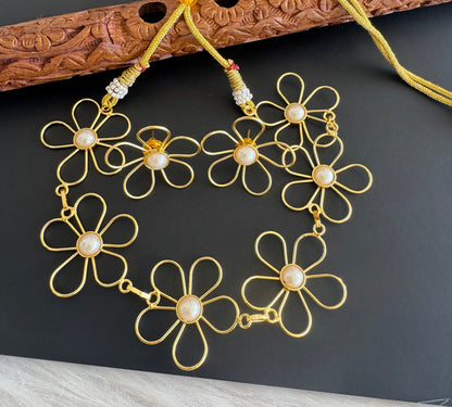 Gold tone pearl flower hasli necklace set dj-51249