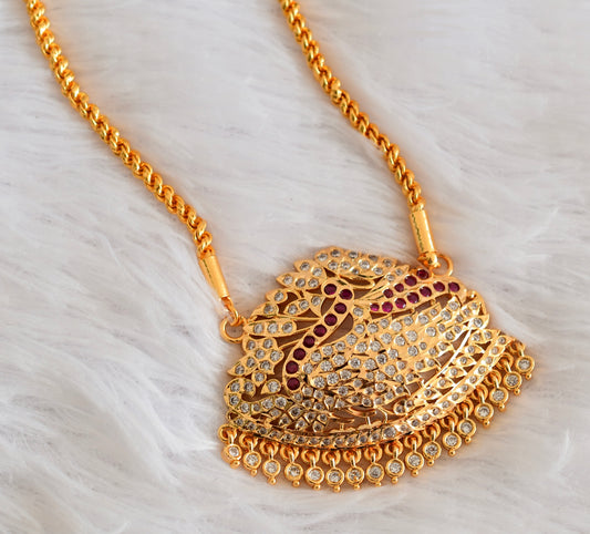 Gold tone AD white-pink swan pendant with chain dj-53327