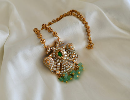 Gold tone pink-green kundan jadau Gandaberunda reversible necklace dj-52597
