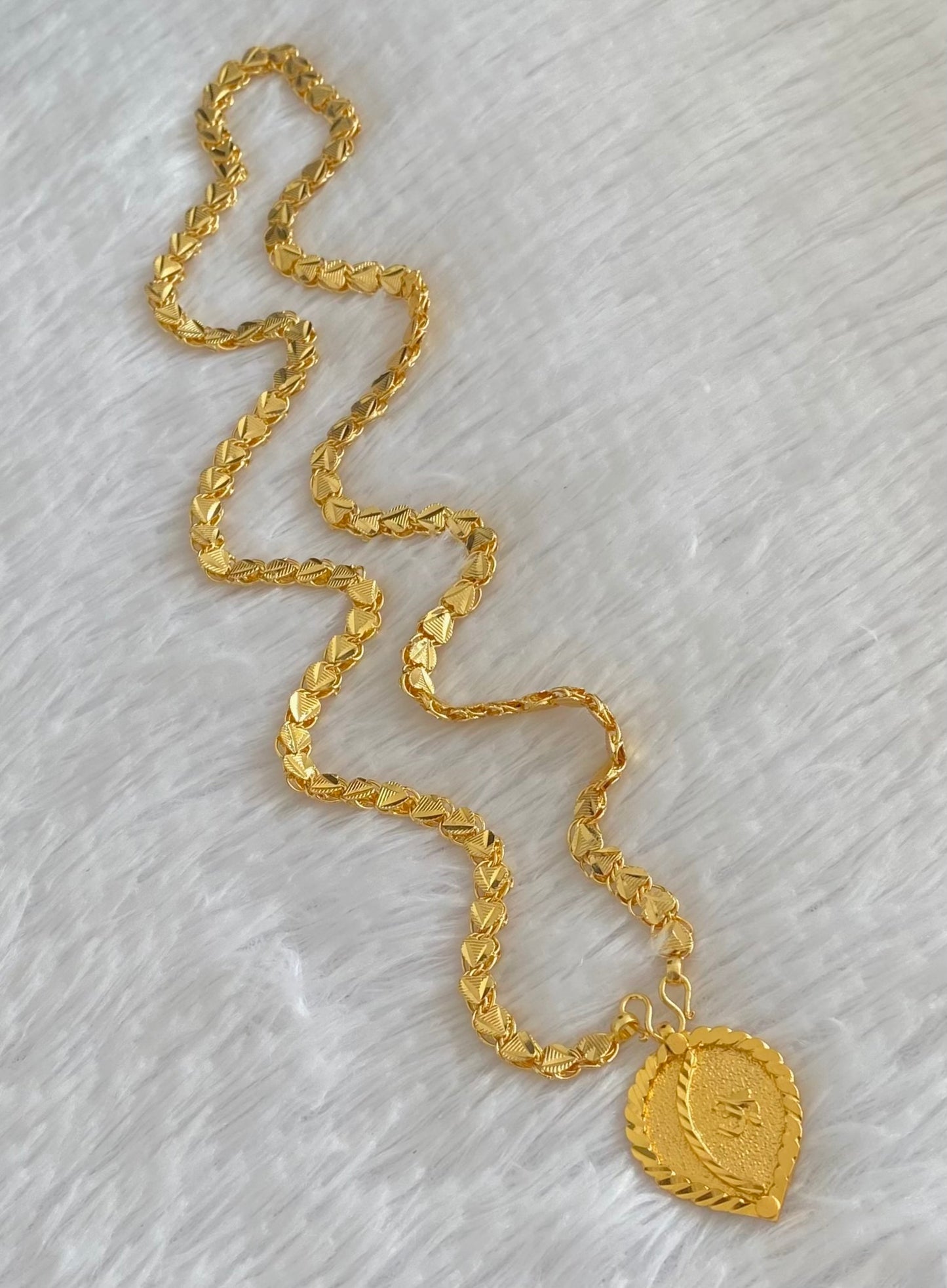 Gold tone 24 inches heart chain with om pendant dj-54383