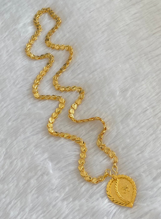 Gold tone 24 inches heart chain with om pendant dj-54383