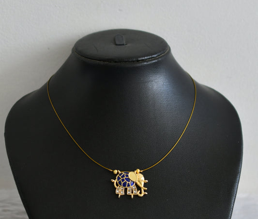 Gold tone blue-white kundan jadau elephant invisible necklace dj-48714