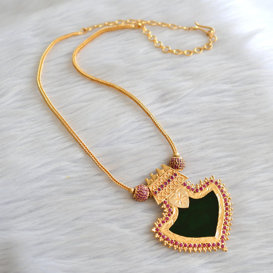 Gold tone kerala style pink-green palakka necklace dj-43617