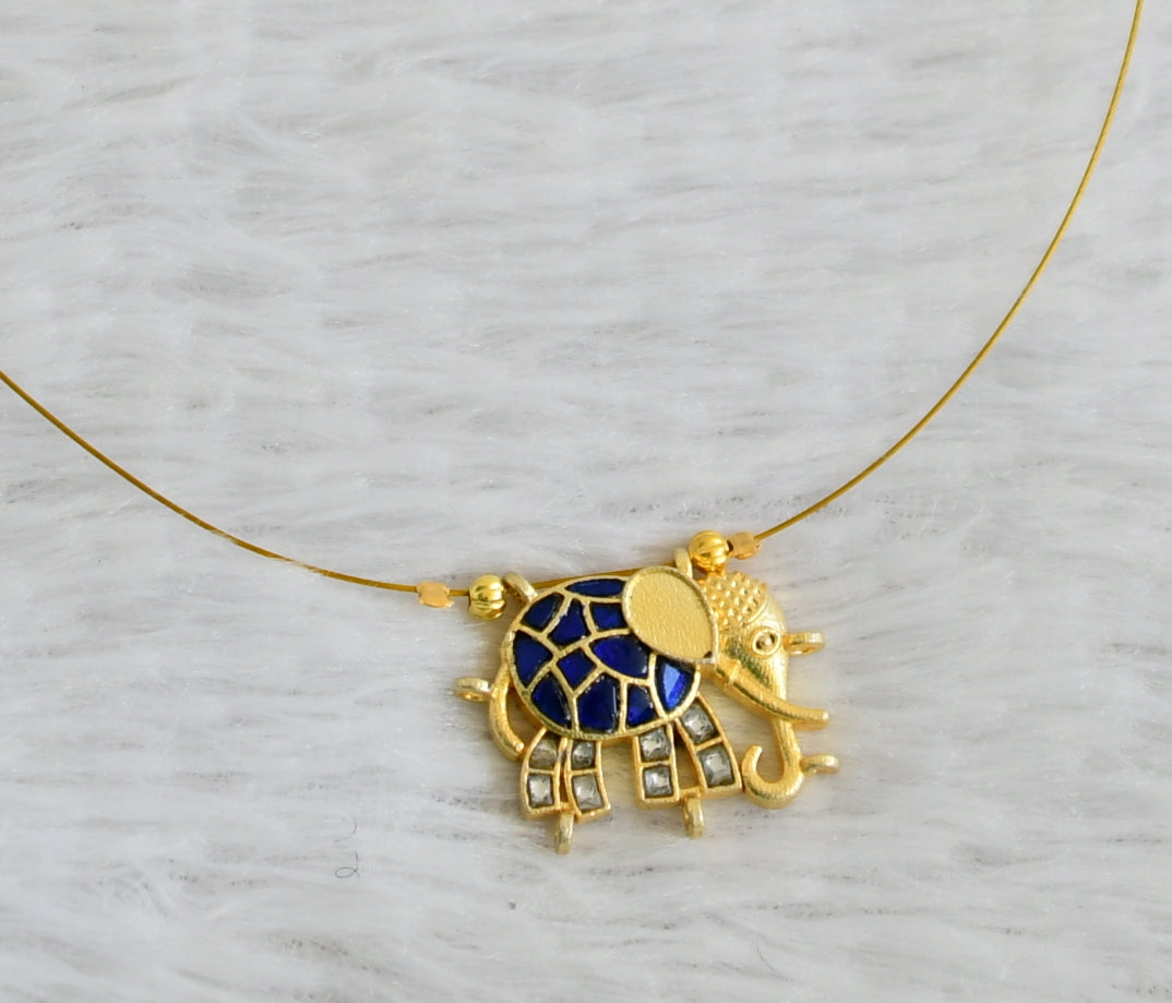 Gold tone blue-white kundan jadau elephant invisible necklace dj-48714