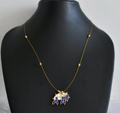 Gold tone blue-white kundan jadau elephant invisible necklace dj-48709