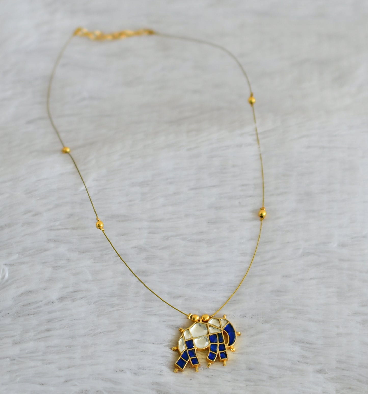 Gold tone blue-white kundan jadau elephant invisible necklace dj-48709