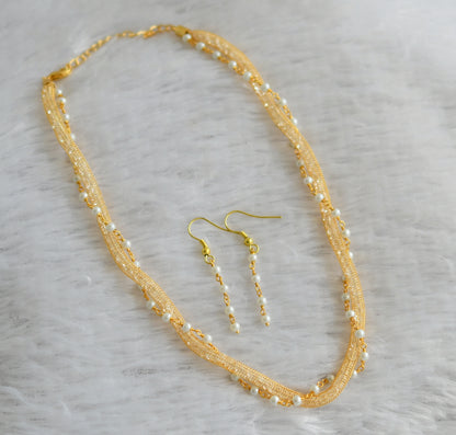 Gold tone pearl-stone chain necklace set dj-46952