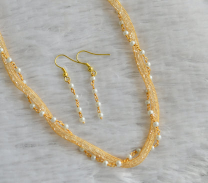 Gold tone pearl-stone chain necklace set dj-46952