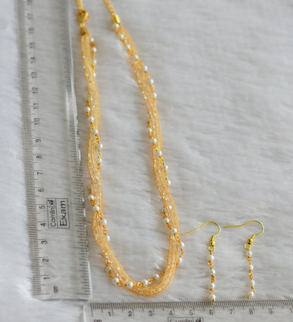 Gold tone pearl-stone chain necklace set dj-46952