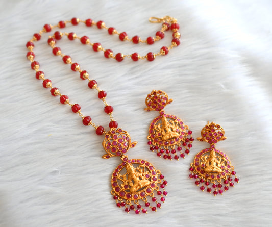 Matte finish pumpkin chain with pink lakshmi pendant set dj-43623