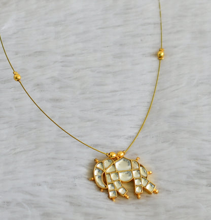 Gold tone white kundan jadau elephant invisible necklace dj-48694