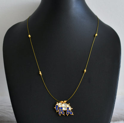 Gold tone blue-white kundan jadau elephant invisible necklace dj-48697