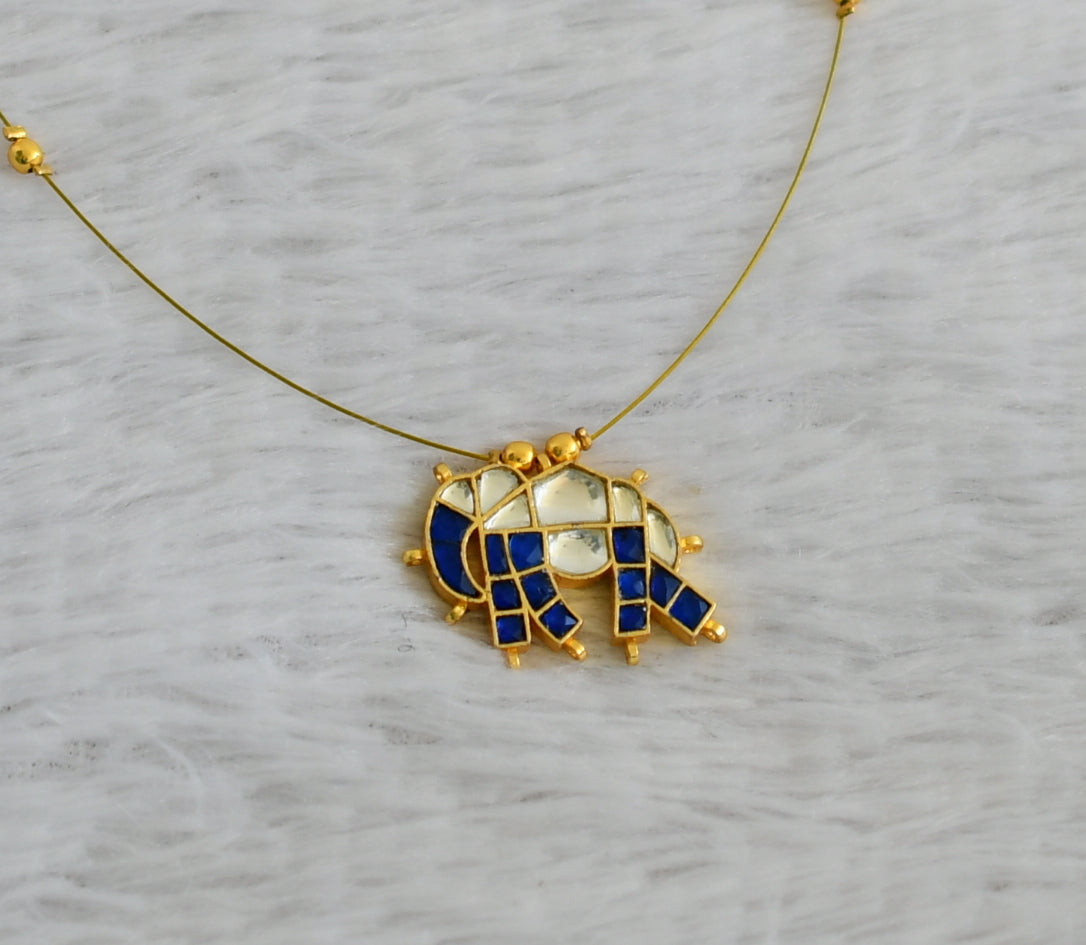 Gold tone blue-white kundan jadau elephant invisible necklace dj-48697