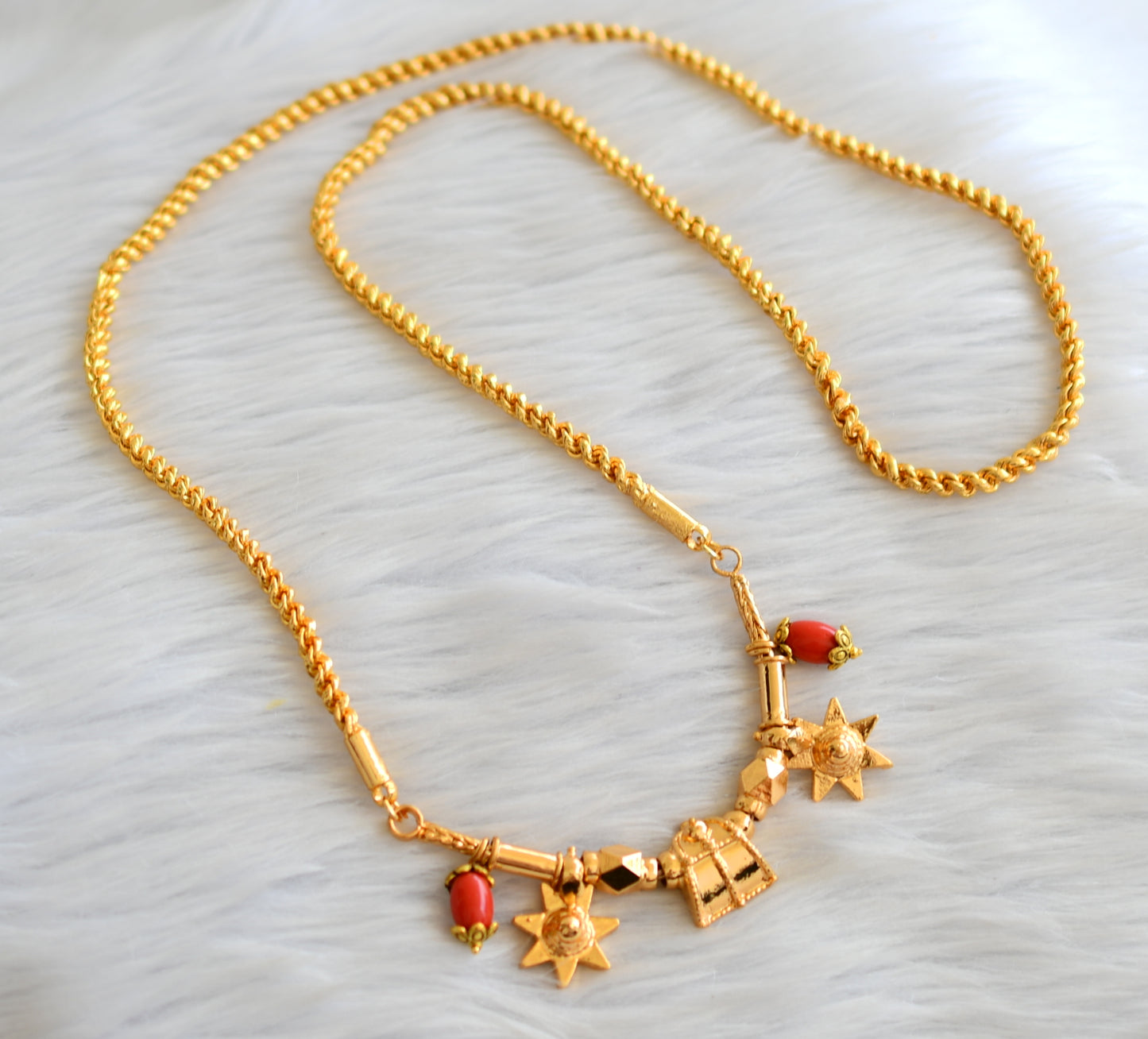 Gold tone 24 inches rope chain with coral siragu mangalyam dj-43633