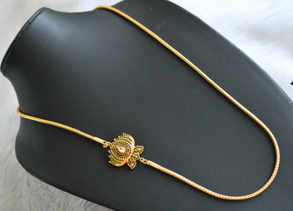 Gold tone white-green stone Lotus mugappu chain dj-42334