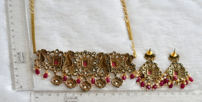 Antique cz pink-white victorian peacock choker necklace set dj-46958