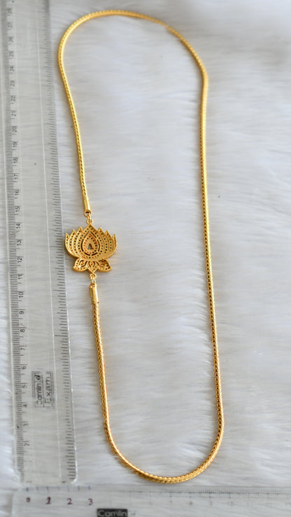 Gold tone white-green stone Lotus mugappu chain dj-42334