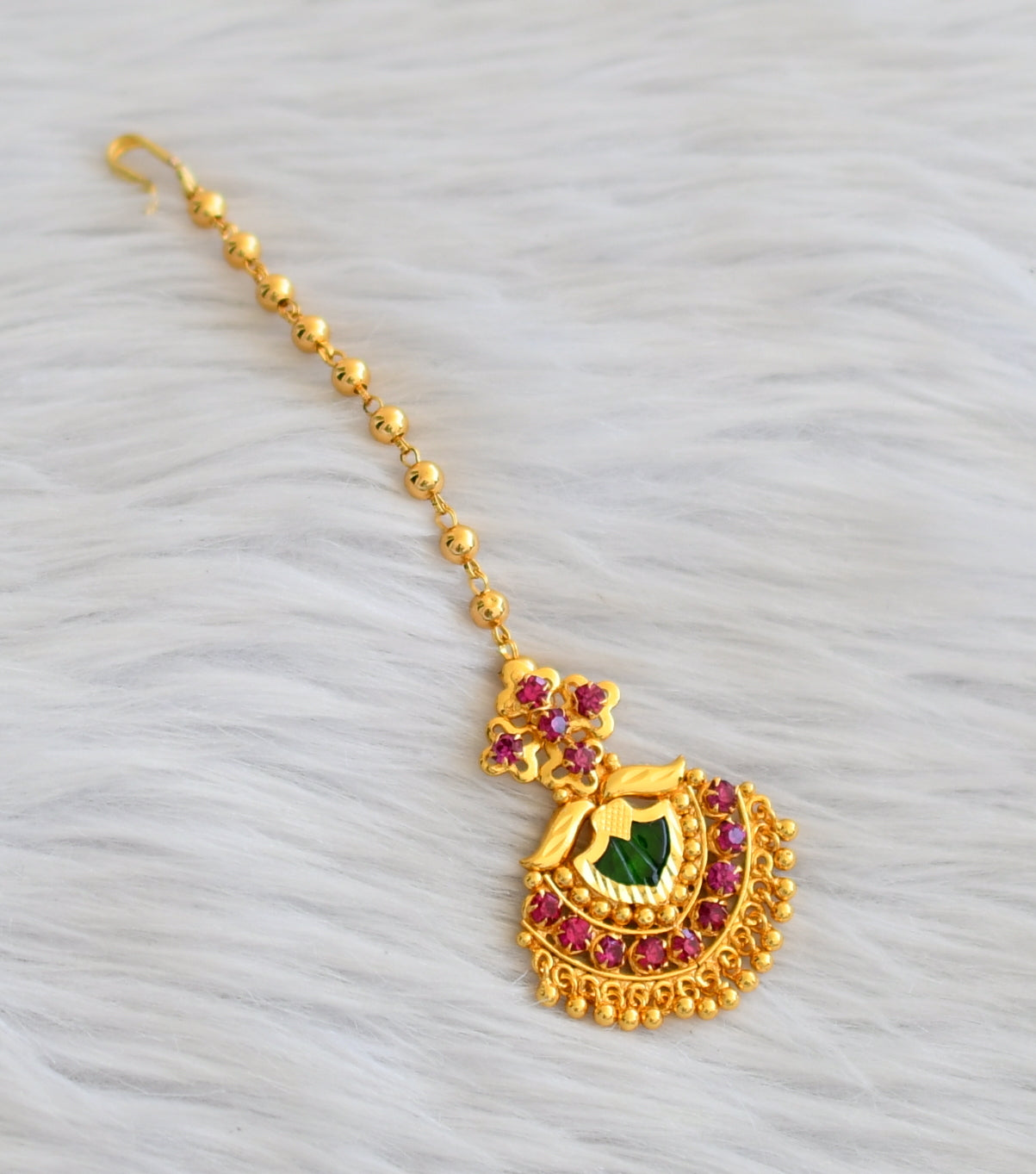 Gold tone pink-green palakka kerala style tikka dj-45285