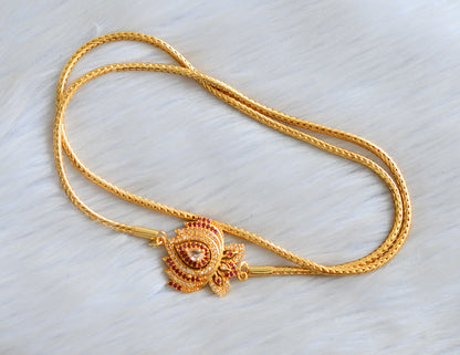 Gold tone white-ruby stone Lotus mugappu chain dj-42335