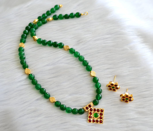 Gold tone kemp-green beaded hand made necklace set dj-43628