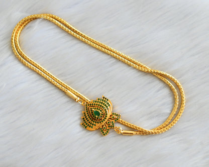 Gold tone green stone Lotus mugappu chain dj-42336