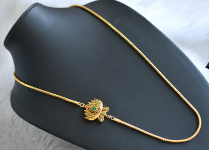 Gold tone green stone Lotus mugappu chain dj-42336