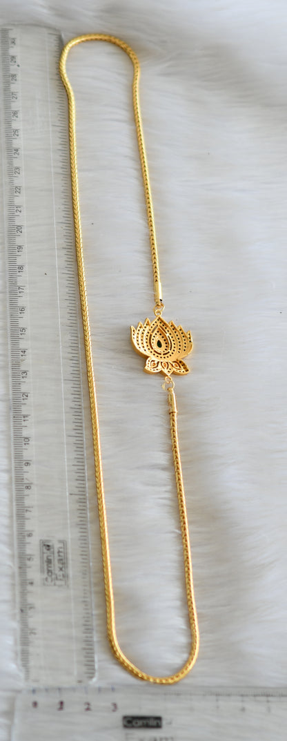 Gold tone green stone Lotus mugappu chain dj-42336