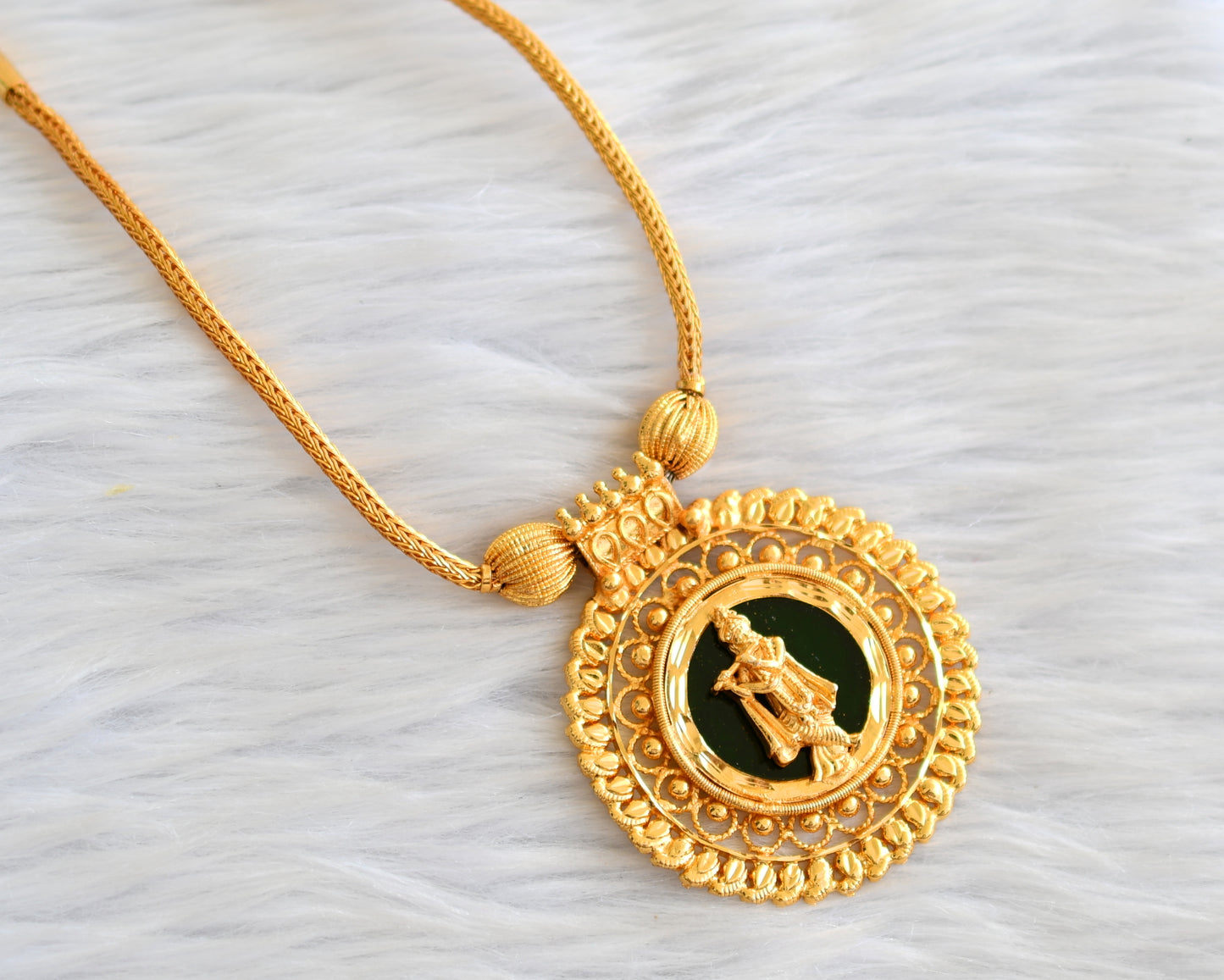 Gold tone kerala style green round krishna necklace dj-43133