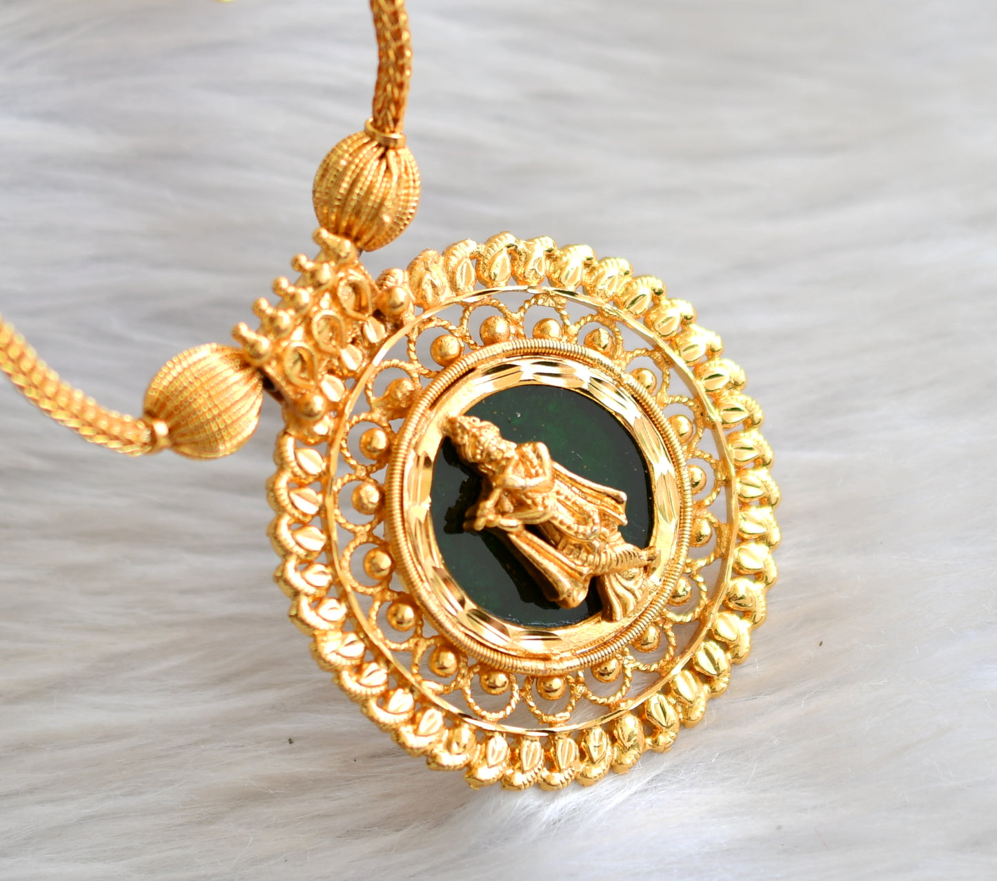 Gold tone kerala style green round krishna necklace dj-43133