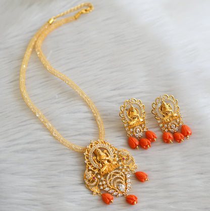 Gold tone cz ruby-white tulip beaded lakshmi necklace set dj-45293