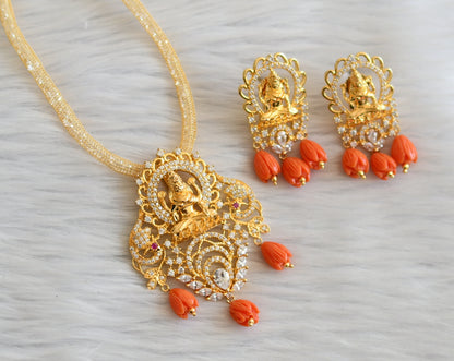 Gold tone cz ruby-white tulip beaded lakshmi necklace set dj-45293