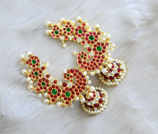 Gold tone semi precious kemp stone peacock khanpool jhumkka dj-15247