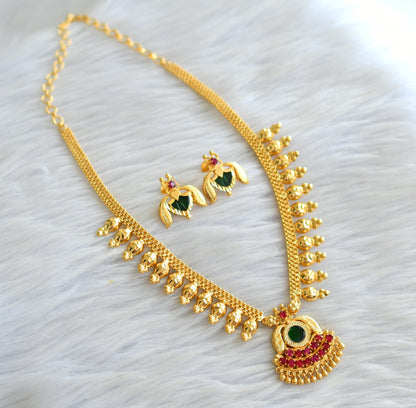 Gold tone Pink-green Necklace With Palakka Earrings dj-32549